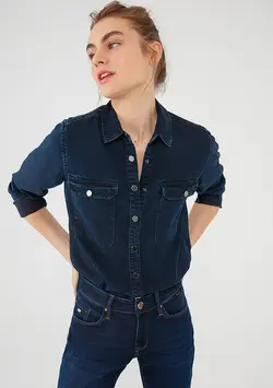 شومیز جین لیوسل زنانه ماوی