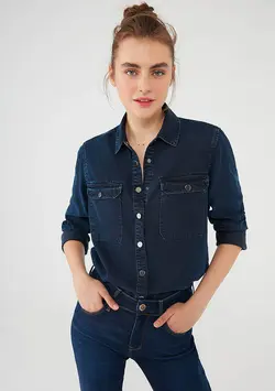 شومیز جین لیوسل زنانه ماوی