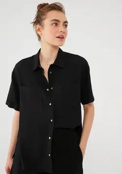 شومیز جیب دار آستین کوتاه زنانه ماوی