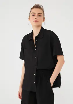 شومیز جیب دار آستین کوتاه زنانه ماوی