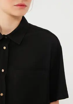 شومیز جیب دار آستین کوتاه زنانه ماوی