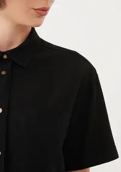 شومیز جیب دار آستین کوتاه زنانه ماوی