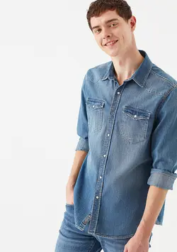 پیراهن آستین بلند جین مردانه ماوی