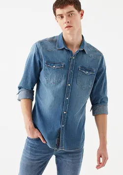پیراهن آستین بلند جین مردانه ماوی