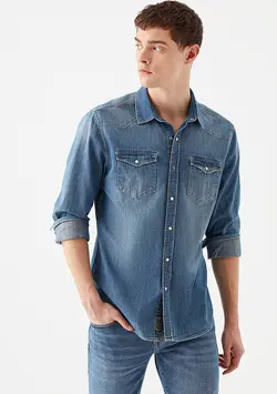 پیراهن آستین بلند جین مردانه ماوی