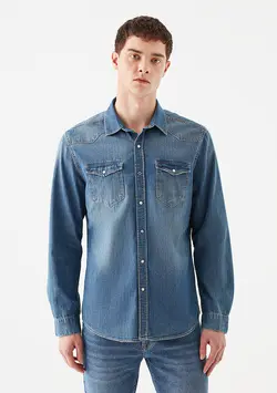 پیراهن آستین بلند جین مردانه ماوی
