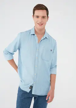 پیراهن آستین بلند جیب دار مردانه ماوی