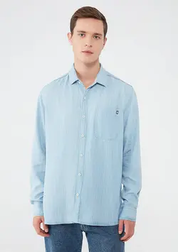 پیراهن آستین بلند جیب دار مردانه ماوی