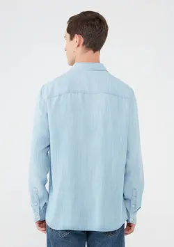 پیراهن آستین بلند جیب دار مردانه ماوی