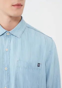 پیراهن آستین بلند جیب دار مردانه ماوی