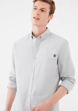 پیراهن آستین بلند جیب دار مردانه ماوی