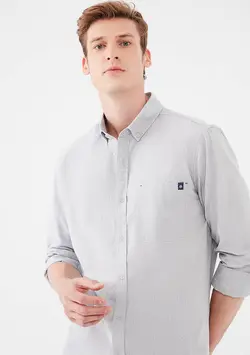 پیراهن آستین بلند جیب دار مردانه ماوی