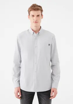 پیراهن آستین بلند جیب دار مردانه ماوی