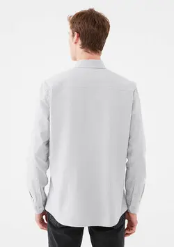 پیراهن آستین بلند جیب دار مردانه ماوی