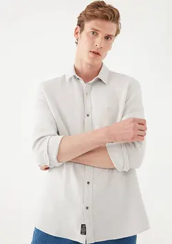 پیراهن آستین بلند نخی مردانه ماوی