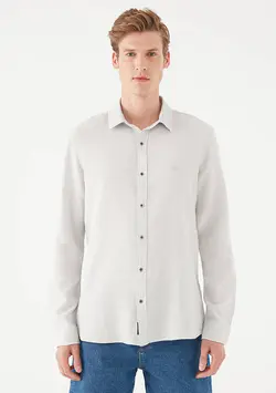 پیراهن آستین بلند نخی مردانه ماوی