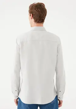 پیراهن آستین بلند نخی مردانه ماوی
