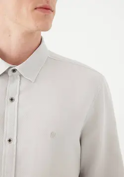 پیراهن آستین بلند نخی مردانه ماوی