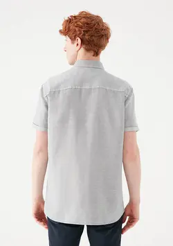 پیراهن آستین کوتاه جیب دار مردانه ماوی