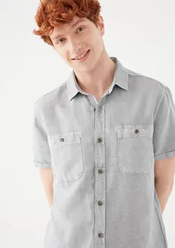 پیراهن آستین کوتاه جیب دار مردانه ماوی