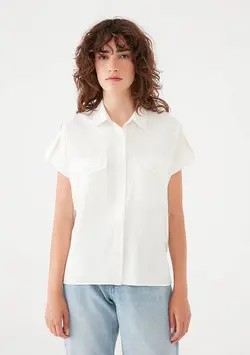 شومیز نخی آستین کوتاه زنانه ماوی