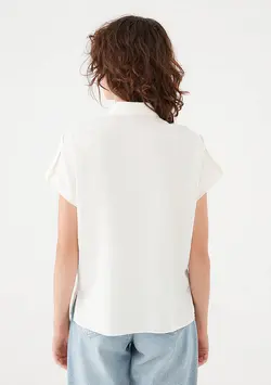 شومیز نخی آستین کوتاه زنانه ماوی