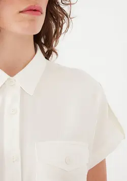 شومیز نخی آستین کوتاه زنانه ماوی