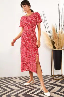 پیراهن میدی چاک دار ویسکوز زنانه اولالوک