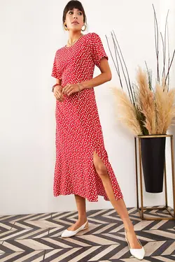 پیراهن میدی چاک دار ویسکوز زنانه اولالوک