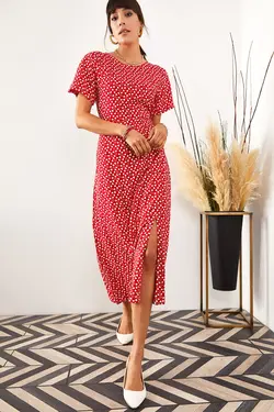 پیراهن میدی چاک دار ویسکوز زنانه اولالوک