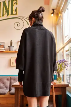 پیراهن کوتاه بافت یقه اسکی زنانه اولالوک