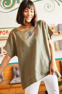 بلوز یقه گرد گلدار زنانه اولالوک