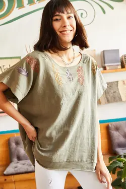 بلوز یقه گرد گلدار زنانه اولالوک