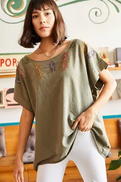 بلوز یقه گرد گلدار زنانه اولالوک