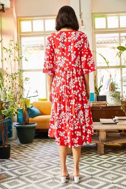 پیراهن میدی گلدار یقه هفت زنانه اولالوک