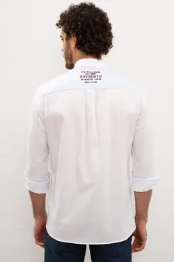 پیراهن نخی آستین بلند نوشته دار مردانه یو اس پولو