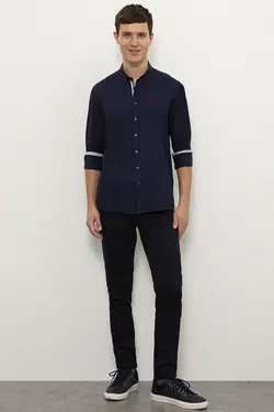 پیراهن نخی آستین بلند مردانه یو اس پولو