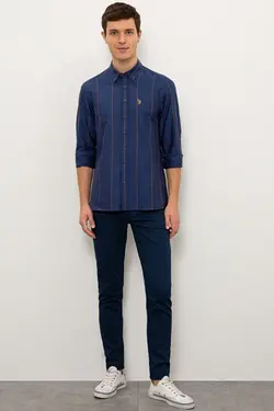 پیراهن نخی آستین بلند مردانه یو اس پولو