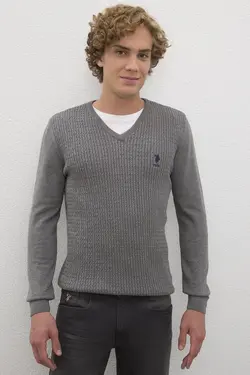 پلیور بافت نخی یقه هفت مردانه یو اس پولو