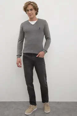 پلیور بافت نخی یقه هفت مردانه یو اس پولو