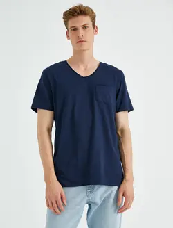 تی شرت ساده یقه هفت مردانه کوتون