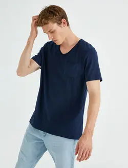 تی شرت ساده یقه هفت مردانه کوتون