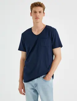 تی شرت ساده یقه هفت مردانه کوتون