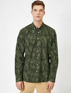 پیراهن آستین بلند طرح برگ یقه برگردان مردانه کوتون