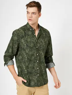 پیراهن آستین بلند طرح برگ یقه برگردان مردانه کوتون