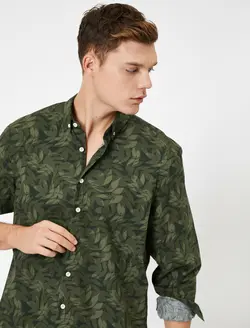 پیراهن آستین بلند طرح برگ یقه برگردان مردانه کوتون
