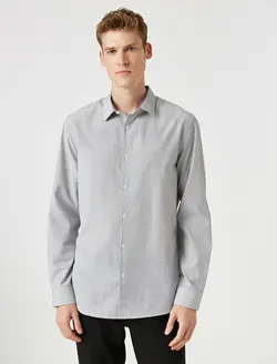 پیراهن آستین بلند یقه برگردان بدون جیب مردانه کوتون