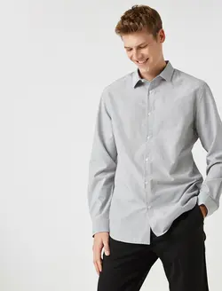 پیراهن آستین بلند یقه برگردان بدون جیب مردانه کوتون