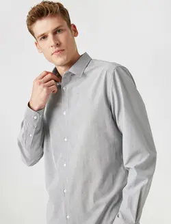 پیراهن آستین بلند یقه برگردان بدون جیب مردانه کوتون