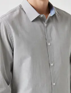 پیراهن آستین بلند یقه برگردان بدون جیب مردانه کوتون